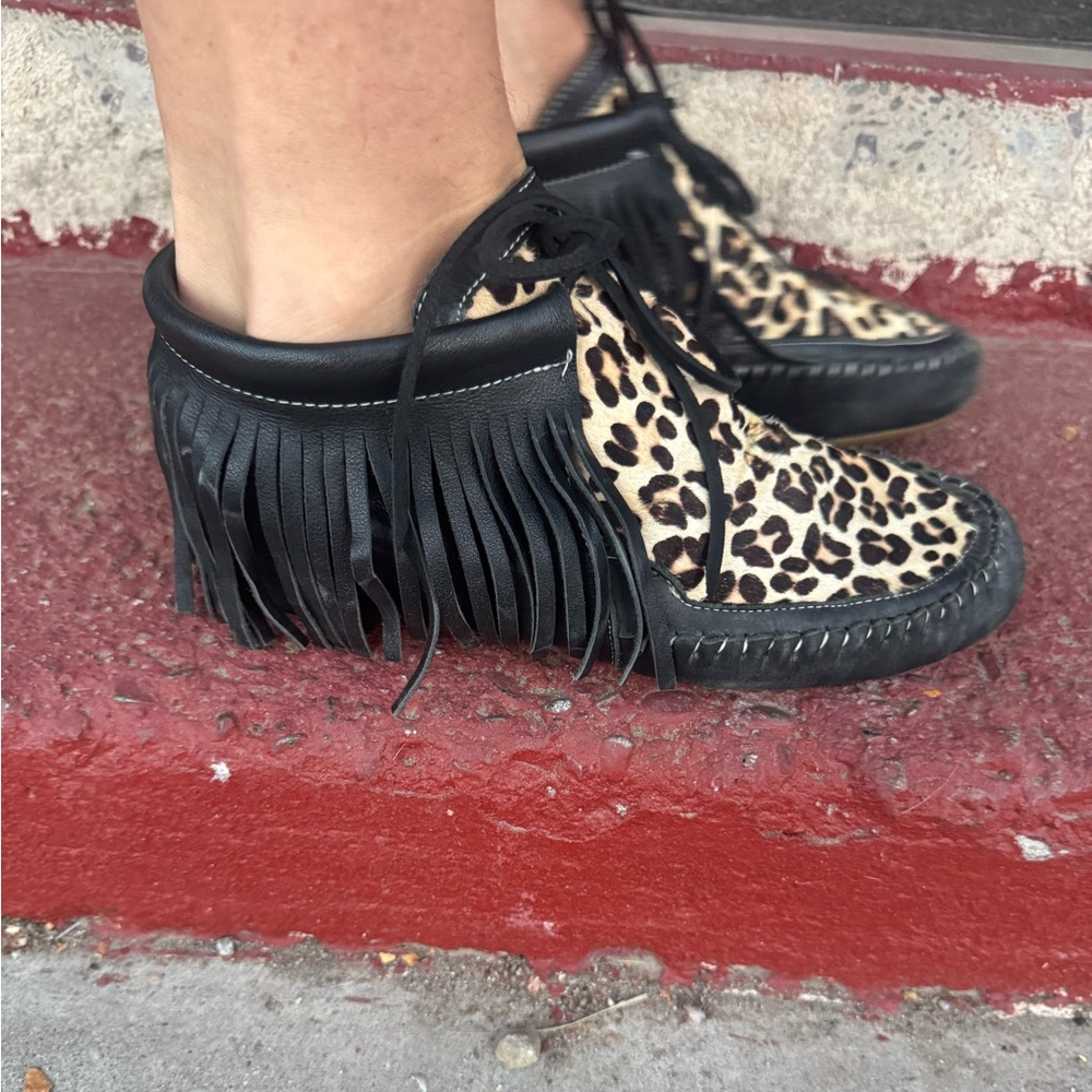 L&B Leopard Print Fringe Moccasins | Size 10 | Western Boho